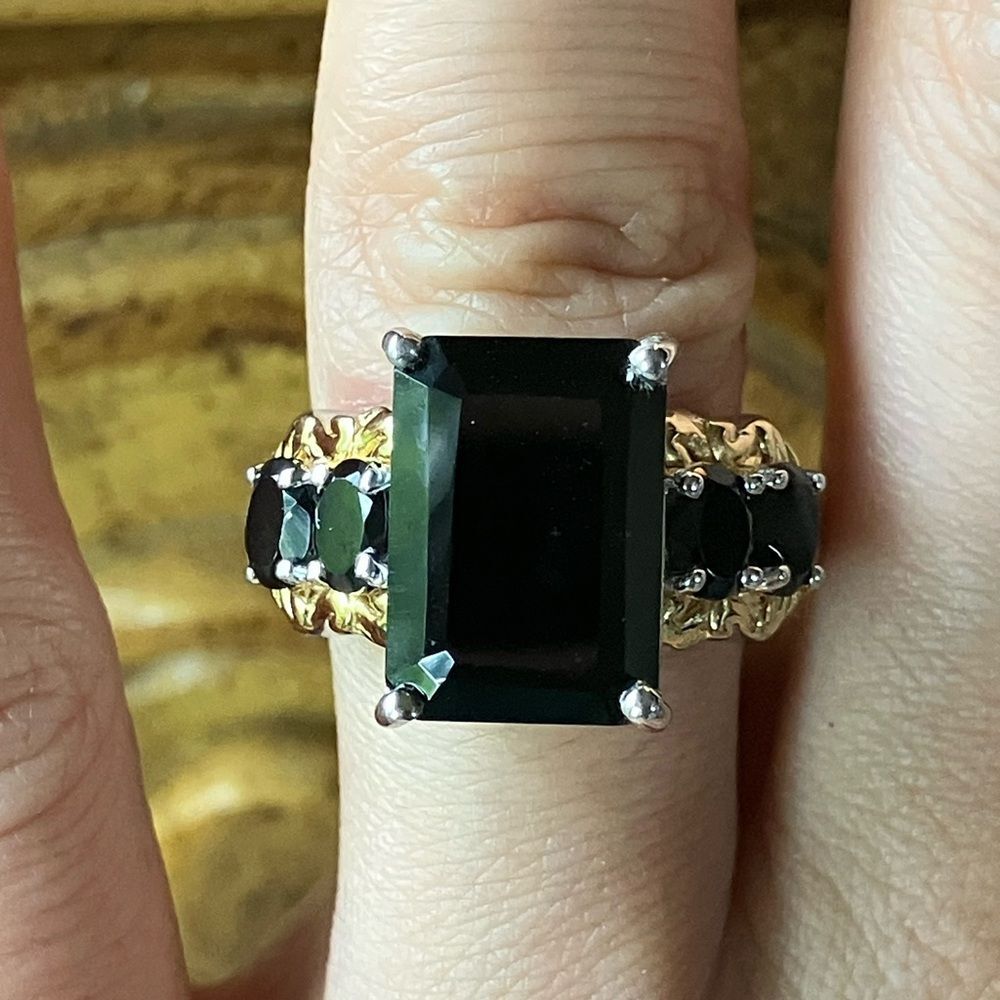 Natural Black Spinel Sterling Silver Cocktail Ring Size 7